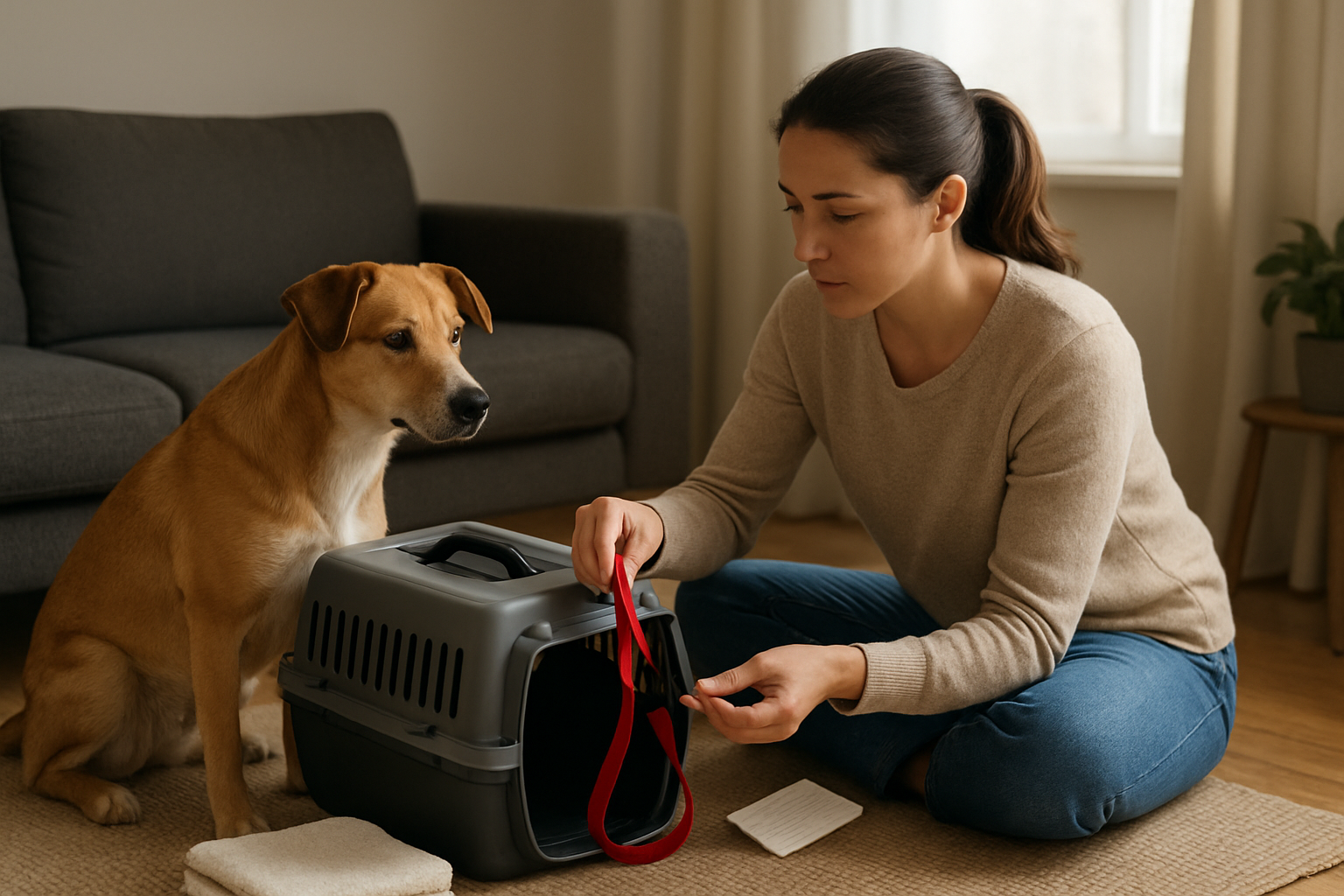 Preparing safe dog transport supplies for an emergency