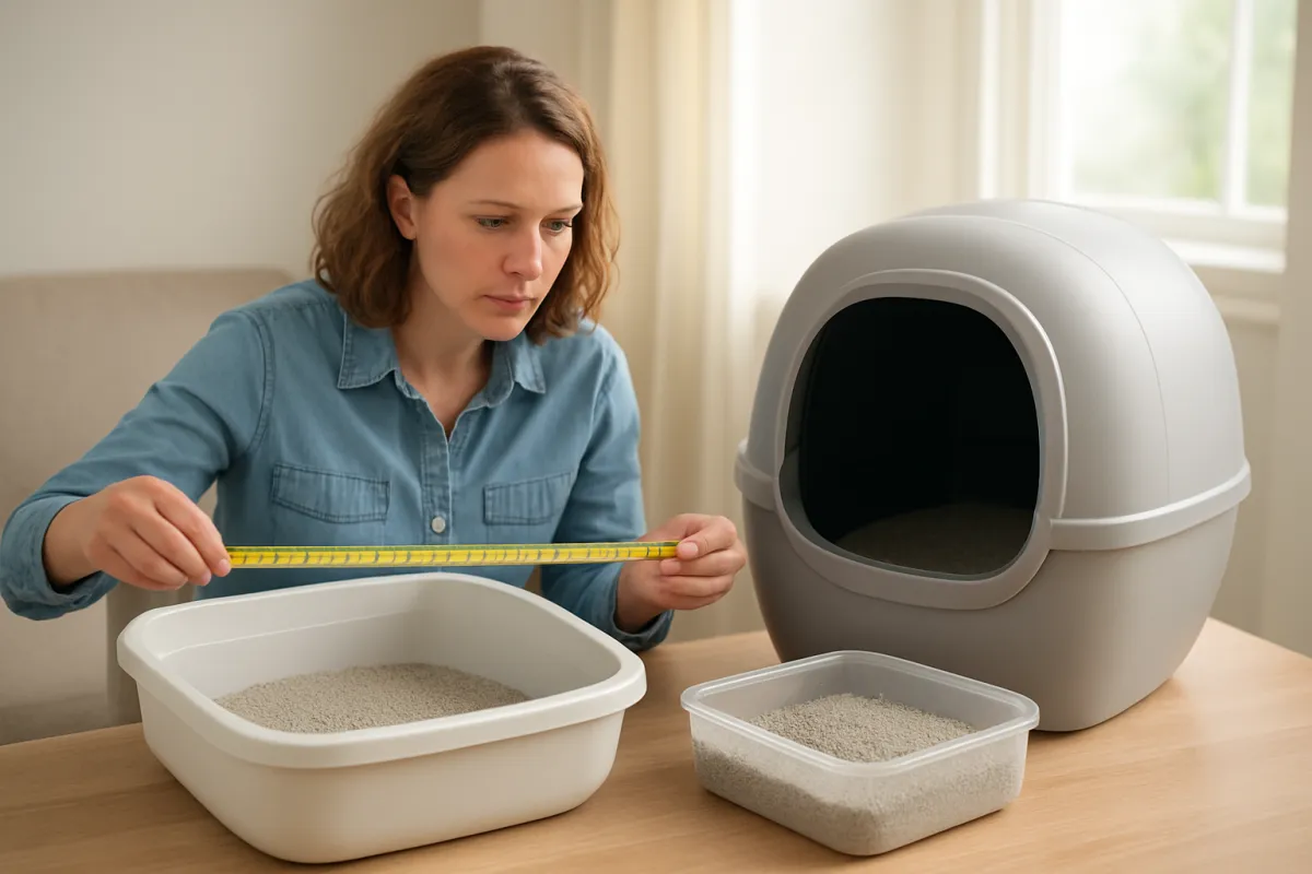 Pet owner comparing automatic litter box designs