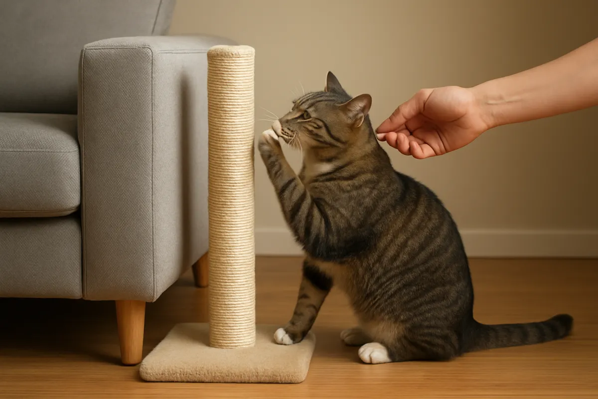Rewarding a cat for using a scratching post
